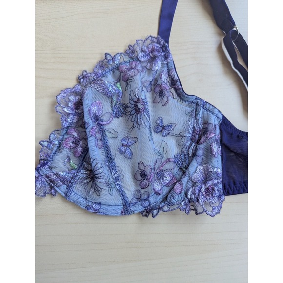 Victoria Secret Very Sexy Hummingbird Low Cut Demi Shear Bra 34DD Blue Purple - Picture 2 of 8